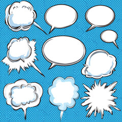 A collection of pixel art speech bubbles presented on a transparent background