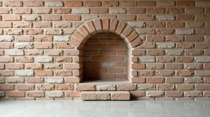 Brick wall alcove with arched recess and small shelf