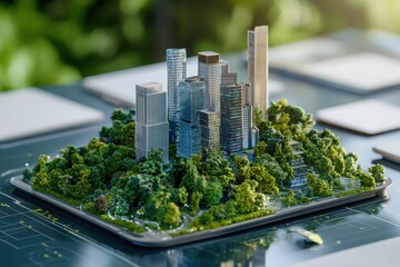 Fototapeta premium Sustainable urban development strategies cityscape architectural model green environment aerial view eco-friendly concepts
