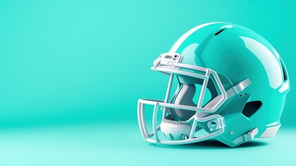 Fototapeta premium Modern Teal Football Helmet on Solid Background for Sports Themes