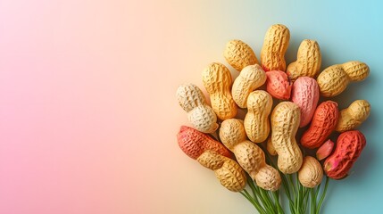 Peanut Shell Bouquet on Pastel Gradient Background with Copy Space