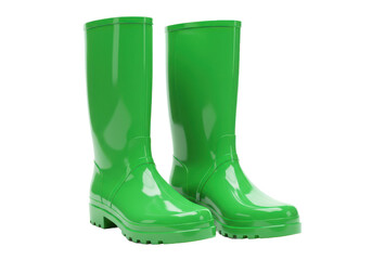 Green rubber boots isolated on white background, no depth of field, sharp.
