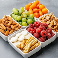 Fototapeta premium Healthy snacking strategies low-calorie snack ideas for a guilt-free lifestyle kitchen food photography indoor overhead view nutrition tips
