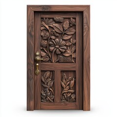 Intricate Carved Wooden Door Featuring Floral Designs and Details