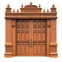 Obraz premium Ornate Wooden Double Door with Intricate Carvings and Design