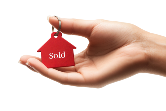 Sold house keychain held in a hand.