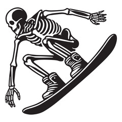 Snowboard Skull Clipart Sublimation - Skeleton Snowboarding illustration Vector
