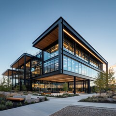 Modern architectural community collaboration in innovative urban environment contemporary office building design outdoor green space perspective