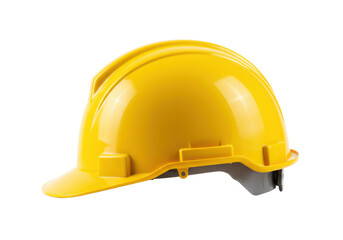 Fototapeta premium Yellow safety hard hat isolated on white background, side view, no depth of field, sharp.