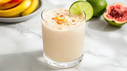 Refreshing Creamy Mango Fig Smoothie with Lime Garnish