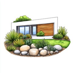 Modern House Design Surrounded by Greenery and Landscape Elements