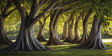 Intertwined trunks of sacred fig trees create a stunning natural display. These sacred fig trees symbolize strength and unity in nature s beauty, showcasing their remarkable intertwined trunks.