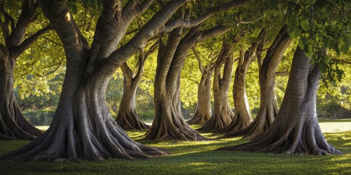 Intertwined trunks of sacred fig trees create a stunning natural display. These sacred fig trees symbolize strength and unity in nature s beauty, showcasing their remarkable intertwined trunks.