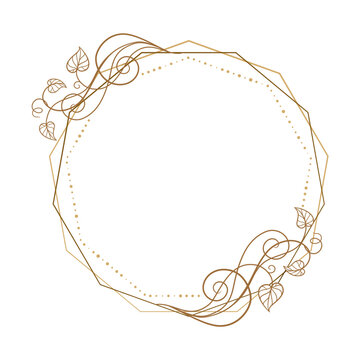 Vector polygonal vintage style floral frame with ivy leaves decoration.
