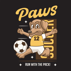 Vector Illustration of Dog Playing Football with Retro Mascot Illustration Available for Tshirt Design