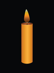 Realistic candle isolated on black background. Vector illustration.