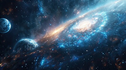 Obraz premium The universe has countless stars, planets, galaxies, cosmic dust, starlight, nebulae, light effects