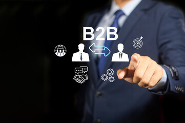 B2B Marketing concept. Business to business, e-commerce, institutional sales, supply chain, business action plan strategy, internet online marketing.