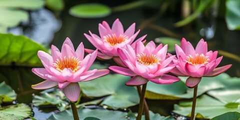 Exquisite Pink Lotus flowers gracefully bloom, showcasing the beauty of Water Lilies. This captivating Pink Lotus speaks to the elegance of nature, with its stunning Pink Flower petals.