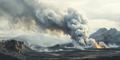 Smoky sulfur emanates from an active volcanic eruption, showcasing the dramatic effects of volcanic activity with thick plumes of smoky sulfur rising into the atmosphere.