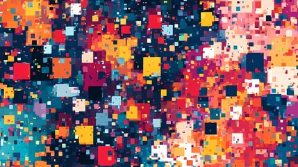 Fototapeta premium Abstract Colorful Pixels Background with Vibrant Patterns in Blue, Red, Yellow, and Orange Shades for Modern Art and Design Projects