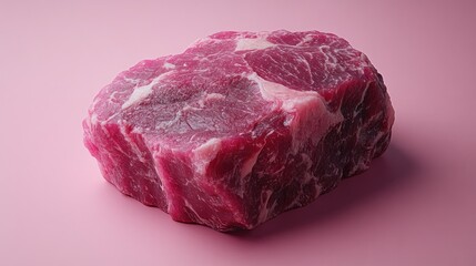 Obraz premium Raw steak pink background studio shot food photography
