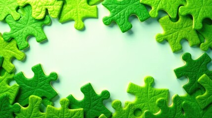 Green leaf puzzle pieces frame a pastel background for environmental message