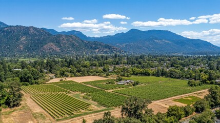Fototapeta premium Aerial view of vineyards supplying grapes for wine production 