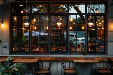 Restaurant window cafeteria furniture.