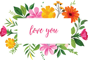 Fototapeta premium Watercolor Floral Border with Pink and Blue Flowers