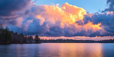 The final light in the clouds after sunset creates a stunning display in the sky, showcasing the...