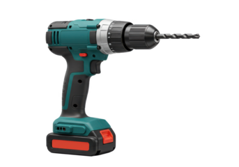 Cordless drill with bit isolated on white background, no depth of field, sharp.