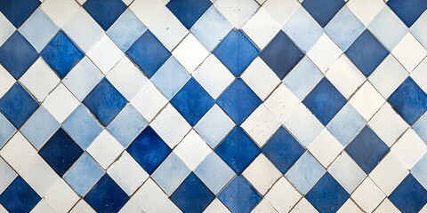 Ceramic tiles in blue and white adorn a wall, showcasing timeless geometric designs and skilled craftsmanship, perfect for elegant interior design ideas and concepts.