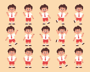 Male Elementary Student with Various Expression and Gesture, Primary Student Happy, Presenting Something