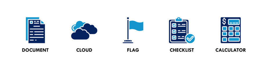 Key Performance Indicators banner web icon illustration concept with icon of document, cloud, flag, checklist, and calculator