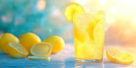 Refreshing cold lemon drink presented in a vibrant setting, ideal for quenching thirst. This cold lemon drink offers a zesty flavor experience that revitalizes and rejuvenates your senses.