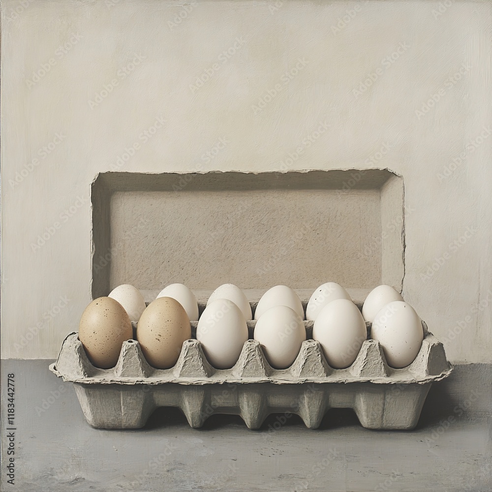 Poster A dozen eggs in a carton: A still life study of color and form