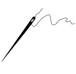 Cute cartoon hand drawn vector Needle and thread  icon silhouette.