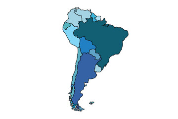 South America map with regions vector illustration,South America Political map and administrative divisions, vector illustration map of South America.