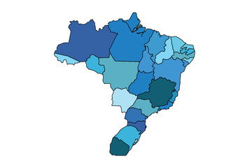 Brazil map with regions vector illustration,Brazil Political map and administrative divisions, vector illustration map of Brazil with borders, colorful map of Brazil with states, cities, Provinces