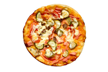 Pizza isolated on a white background. Round homemade pizza.