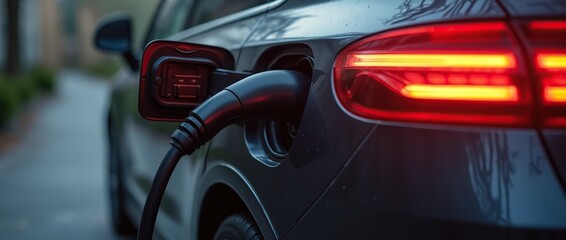 Close-up of electric vehicle charging port, showcasing eco-friendly transportation technology.