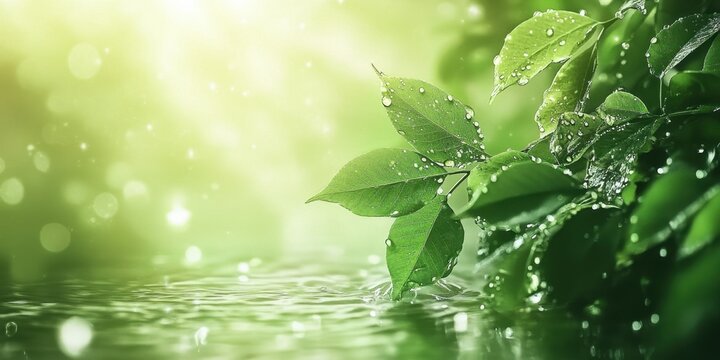 Freshness Nature Dewy Leave Sparkling Water Serene Greenery