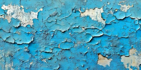 Obraz premium Blue damaged concrete wall featuring peeling paint, showcasing the texture and visual impact of a blue concrete wall. The blue tones create a striking background with a distressed appearance.