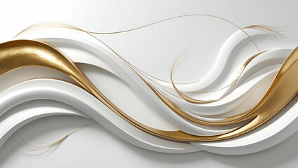 Fototapeta premium An elegant abstract design featuring flowing curves in white and gold, creating a smooth and luxurious visual composition with a sense of grace.