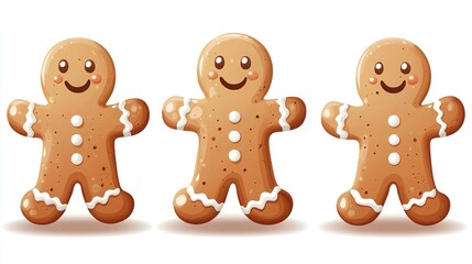 Three cheerful gingerbread men cookies smile happily