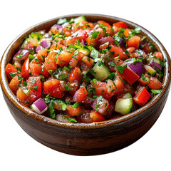 A bowl of fresh salsa made with tomatoes, onions, and herbs.