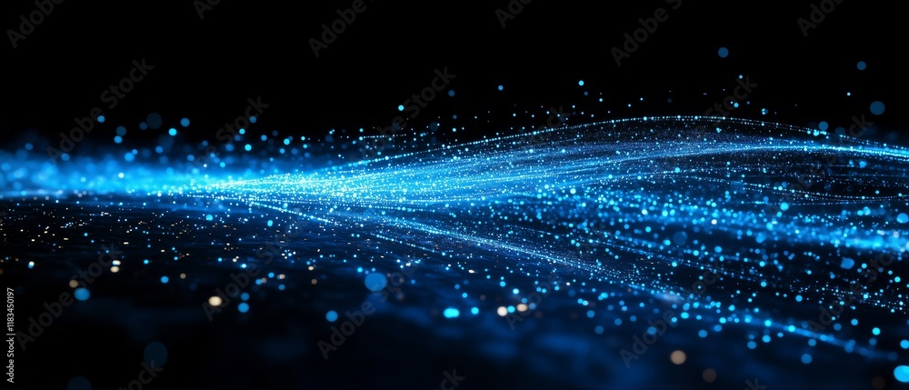 Sticker blue light speed background lines of technology and data flowing through the air