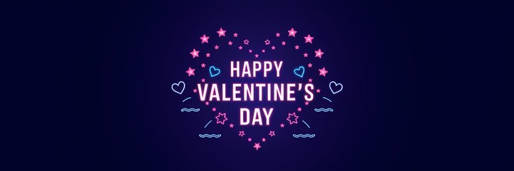 Fototapeta premium A creative minimalist Valentine's Day poster design with a dark neon theme. The text 