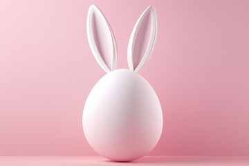 Minimalistic White Egg with Bunny Ears on Pink Background. Simple and Creative Composition for Easter and Holiday Themes. Perfect for Modern and Elegant Designs. AI generated